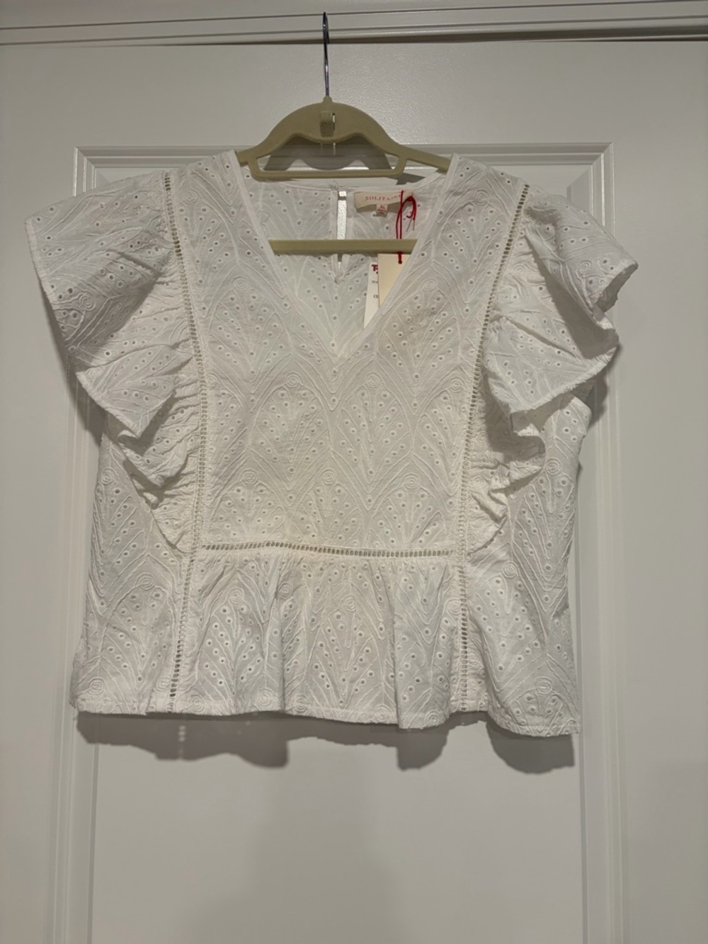 Solitaire White Eyelet Ruffle Sleeve Blouse